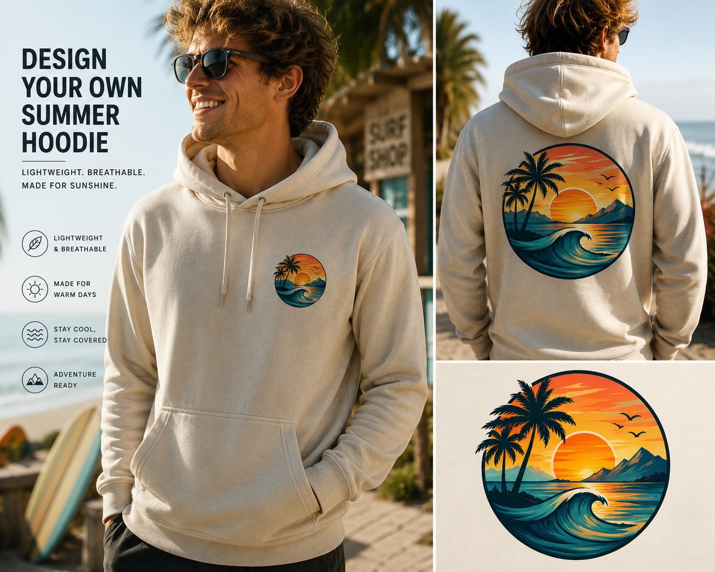 Lightweight summer hoodie worn outdoors on a warm day
